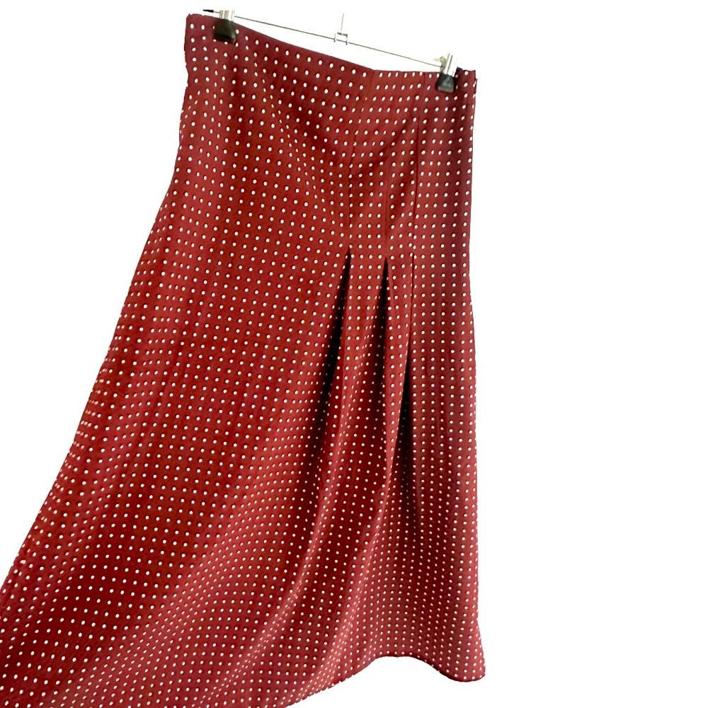 Polka Dot Burgundy Silk-style Skirt S